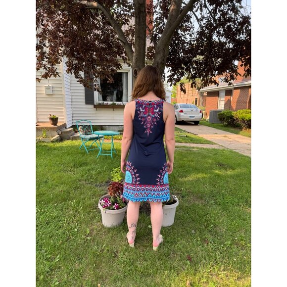 INC International Concepts Navy Multicolor Small Sleeveless Shift Dress - Picture 9 of 11